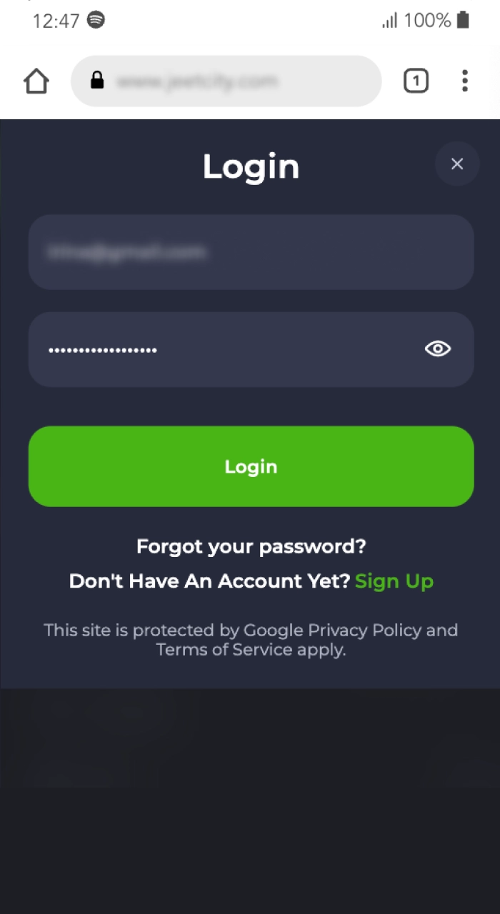 Before you start installing the JeetCity online casino application, you need to log in.