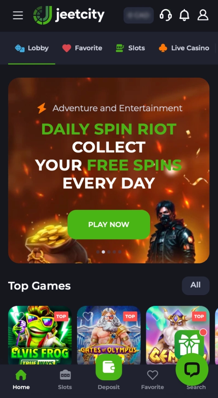 Go to the JeetCity online casino app and choose your favorite games.