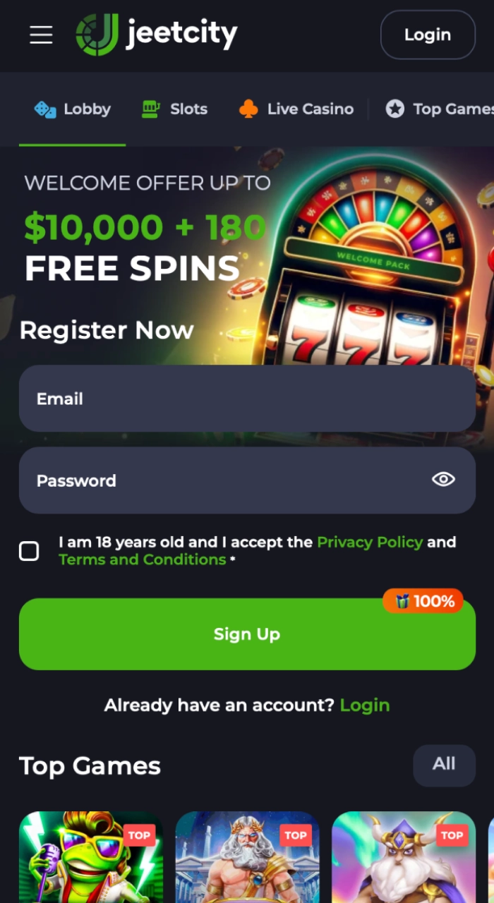 Register at JeetCity online casino and get access to all the features.