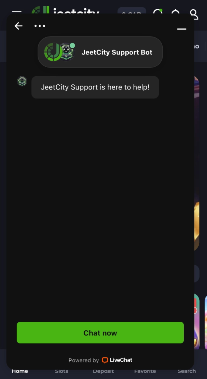 JeetCity online casino has a chat with 24/7 technical support.