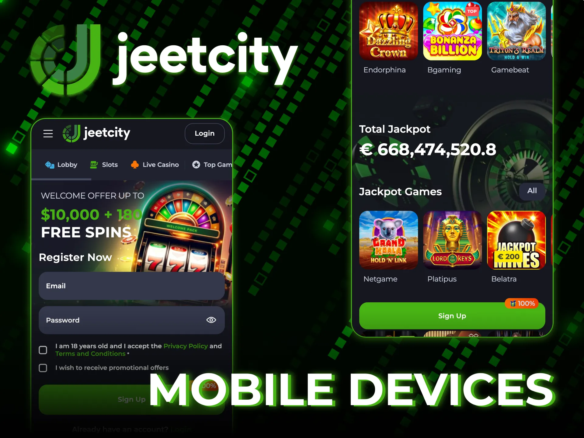 Play your favorite casino games anytime with JeetCity mobile.