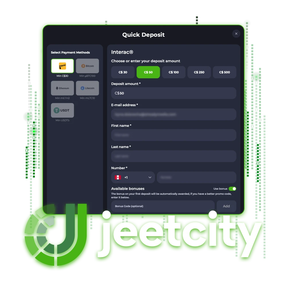 Online casino JeetCity offers various methods for depositing and withdrawing money, including cryptocurrency.