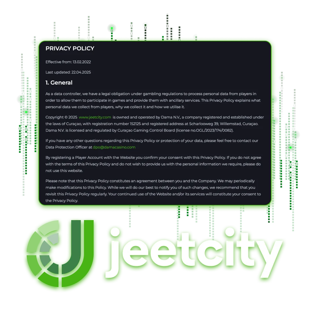 JeetCity online casino guarantees the safety of your personal data.