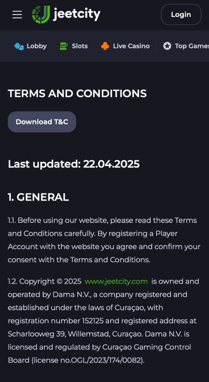 To complete registration, you must agree to the terms and conditions of the JeetCity online casino.