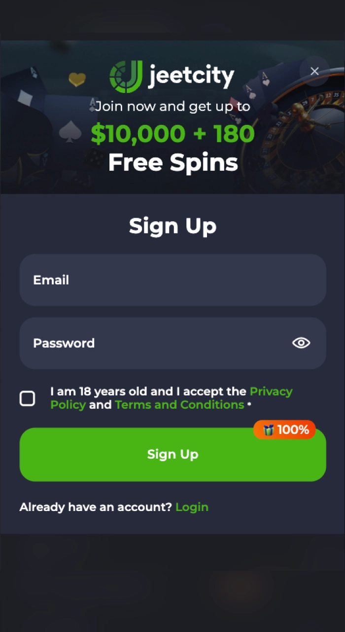 Fill in your personal information when registering at JeetCity online casino.